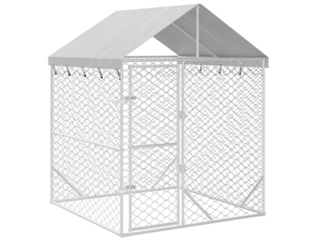 Perrera De Exterior Con Toldo Acero Galvanizado Plata 2X2X2.5 M VIDAXL