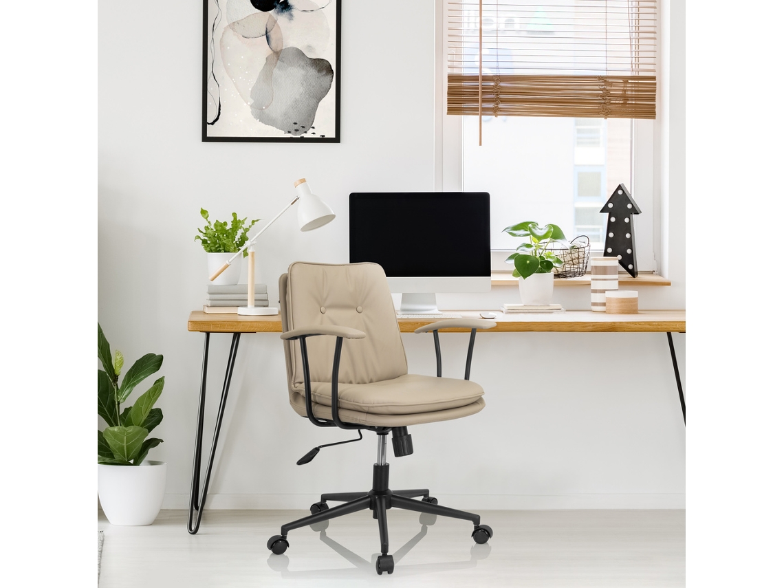 Silla de oficina de piel sintética beige, silla de escritorio con