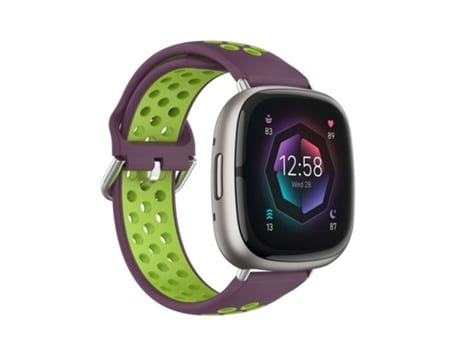 Correa Smartwatch para Fitbit Sense 2 Silicona Perforada Transpirable Bicolor (Morado + Lima)