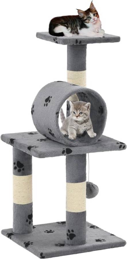 Rascador Para Gatos con poste de sisal 65 cm huellas gris