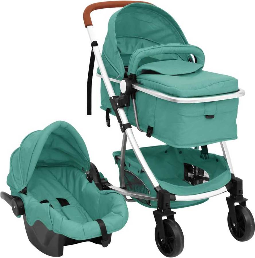 Carrito de Bebé Trio VIDAXL 3 en 1 de Aluminio Verde