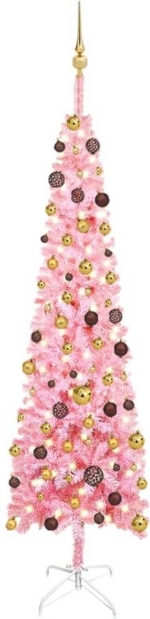 Árbol de Navidad VIDAXL con Luces LED y Bolas (Rosa - 210x55 cm)