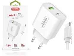 Kit Cargador para Xiaomi Poco X3 ACCETEL AC527 (2.4A - 2 USB + Type-C - Type-C - Blanco)