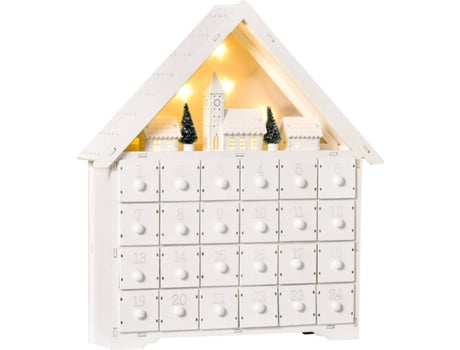 Homcom Calendario Adviento madera con 24 cajones y luces led decoración navideña modelo casita 39x9x42 cm blanco 830416 39x9x42cm