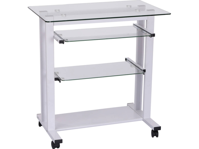 Homcom Mesa Cristal oficina 80x51x83cm blanca ordenador pc para despacho dormitorio escuela escritorio estante vidrio 80x51x83