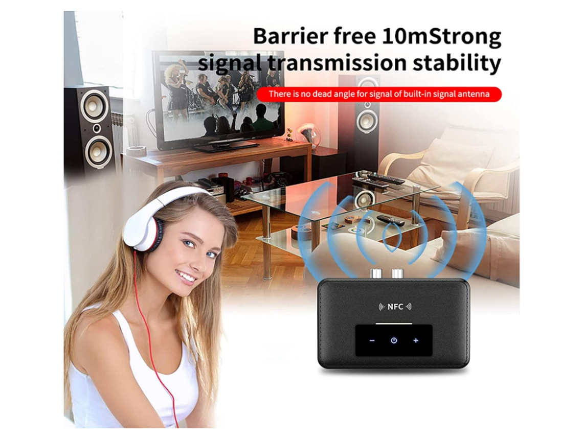 Adaptador Bluetooth, Bluetooth 5.0 Transmisor Receptor Adaptador de audio  AUX de 3,5 mm con pantalla de baja latencia para TV PC Coche Auriculares  con cable Altavoces (Negro)