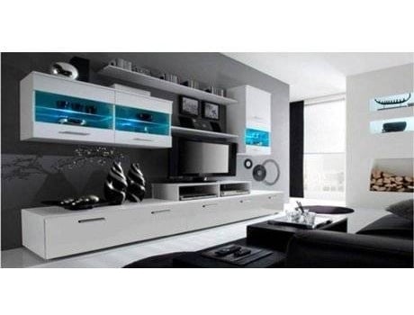 Muebles de Salón para TV SKRAUT HOME Para TV hasta 80, Chimenea eléctrica,  Roble y Negro (310x186x35 cm)