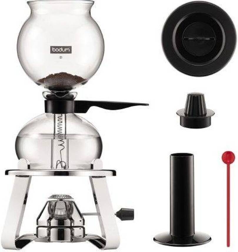 Cafetera al Vacio c/ Rechaud y Accesorios BODUM Pebo (Vidrio, Inox - 1 L)