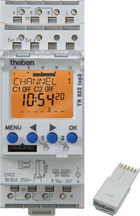 Theben 6410100 Tr 641 top2 interruptores digitales con programación anual y 1 canal entrada externa carril