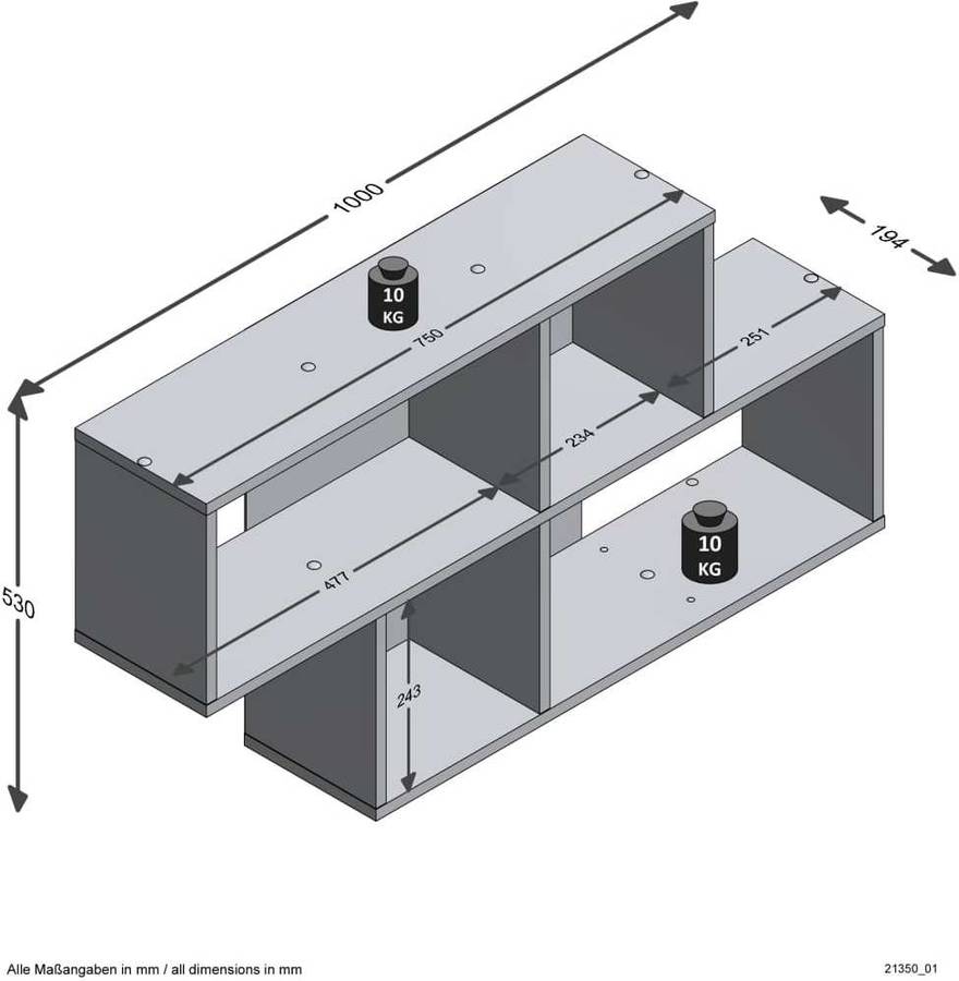 Estantería Fmd Pared 4 compartimientos roble y blanco brillante 270001