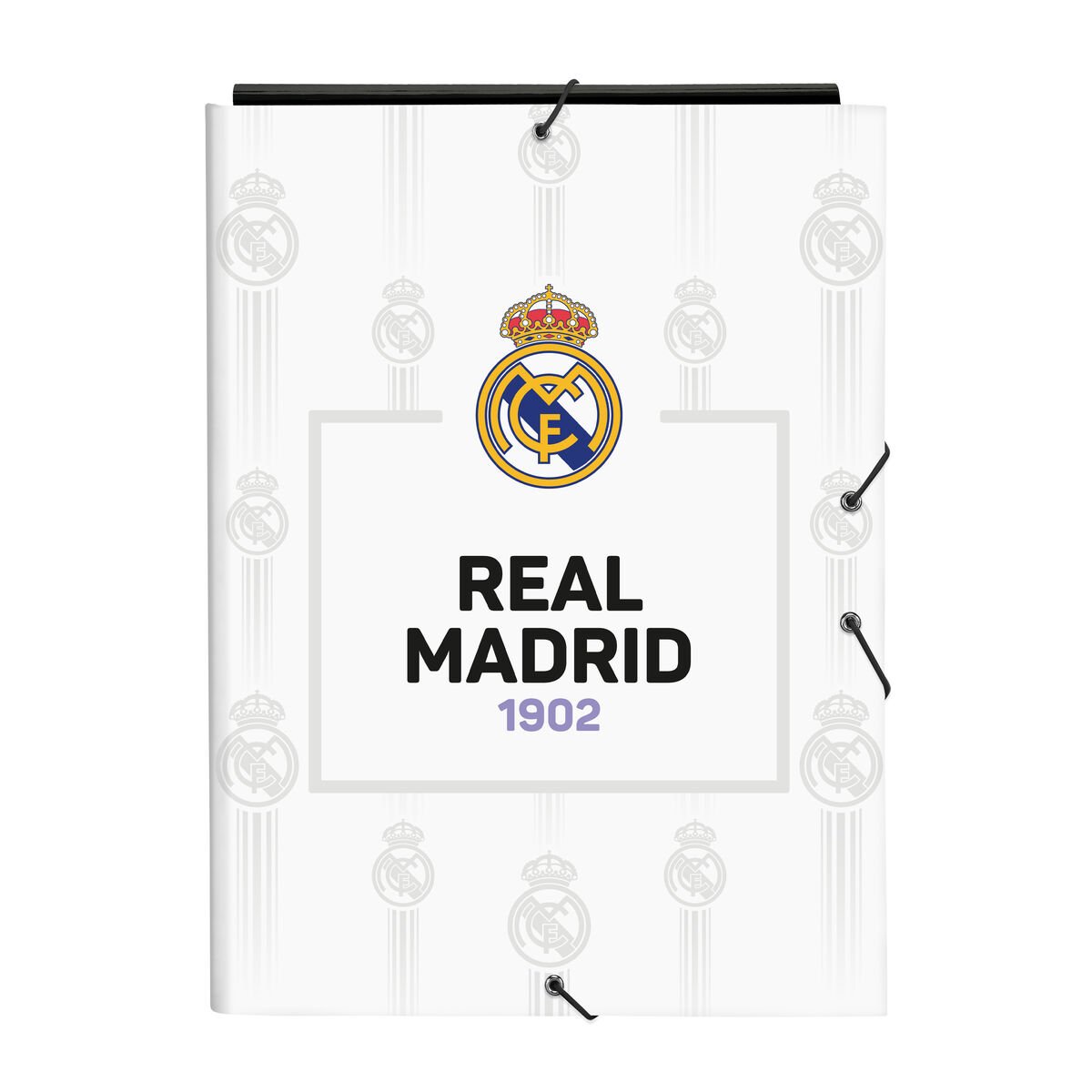 Safta Carpeta Folio con 3 solapas de real madrid 1ª equipación 2223 260x365 mm unisex niños negra y blanca