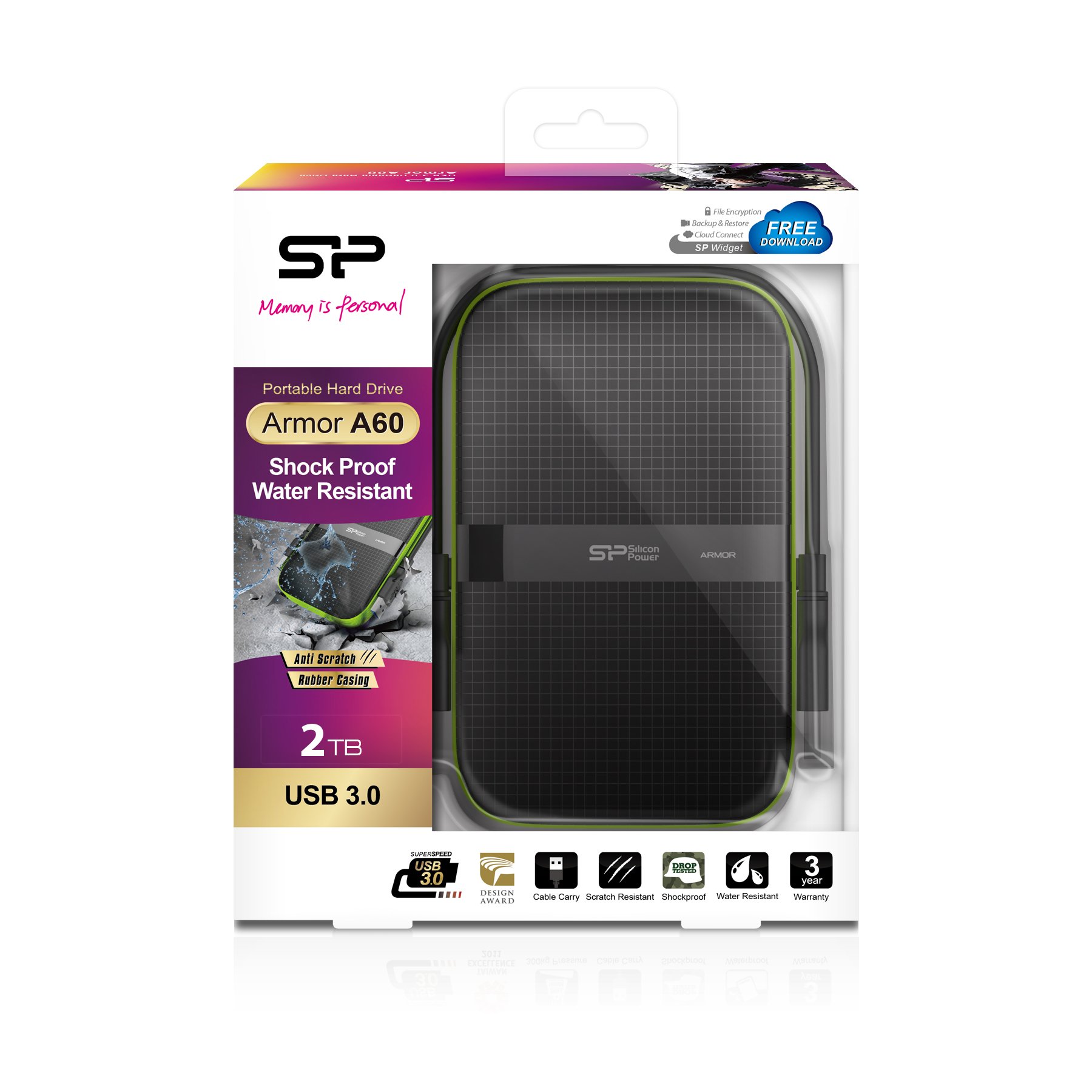 Disco HDD externo SILICON POWER Armor A60 (Verde - 2 TB - USB 3.1)