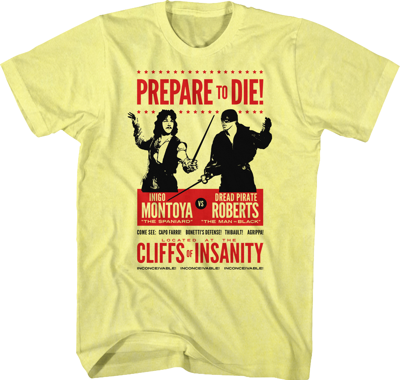 Camiseta Unisexo DEEPSTONE Inigo Montoya vs Dread Pirate Roberts Princess Bride brezo amarillo (M)