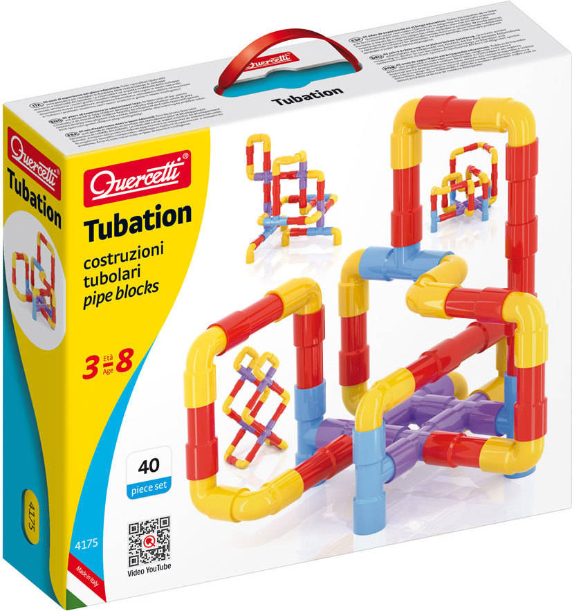 Quercetti 4175 Juguete de tube set azul rojo amarillo 3 años 40 piezas niñoniña colormodelo surtido juego educativo building pz edad 34 29 7