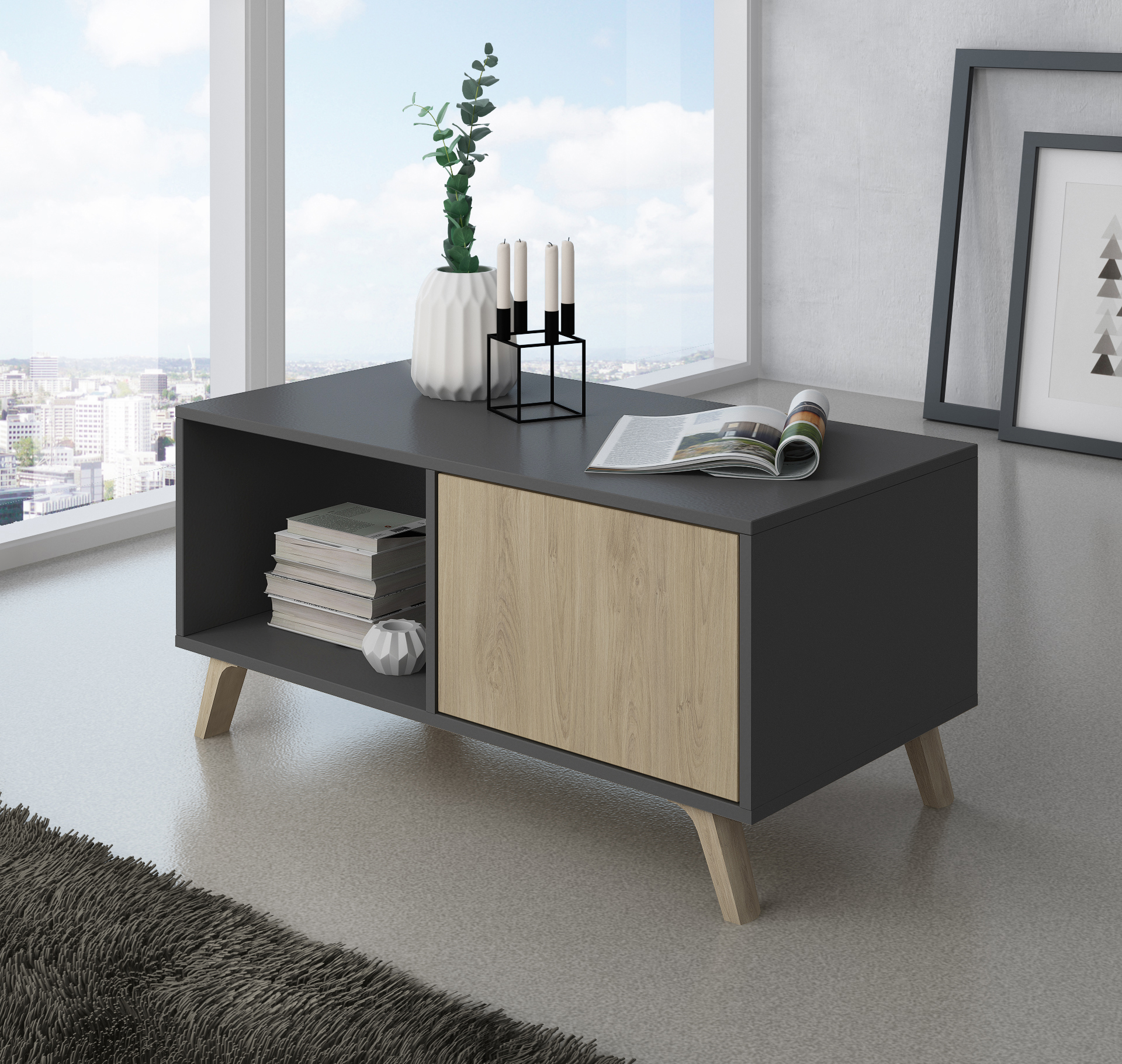 Conjunto Muebles de Salón SKRAUT HOME Melamina Gris