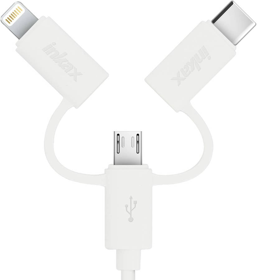 Cable INKAX DATA-KAX-UNIV (USB - MicroUSB + Lightning + USB-C - 1 m - Blanco)