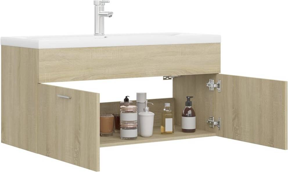 Armario + Lavabo Empotrado VIDAXL (Marrón - Madera Aglomerada - 100x38.5x46 cm)