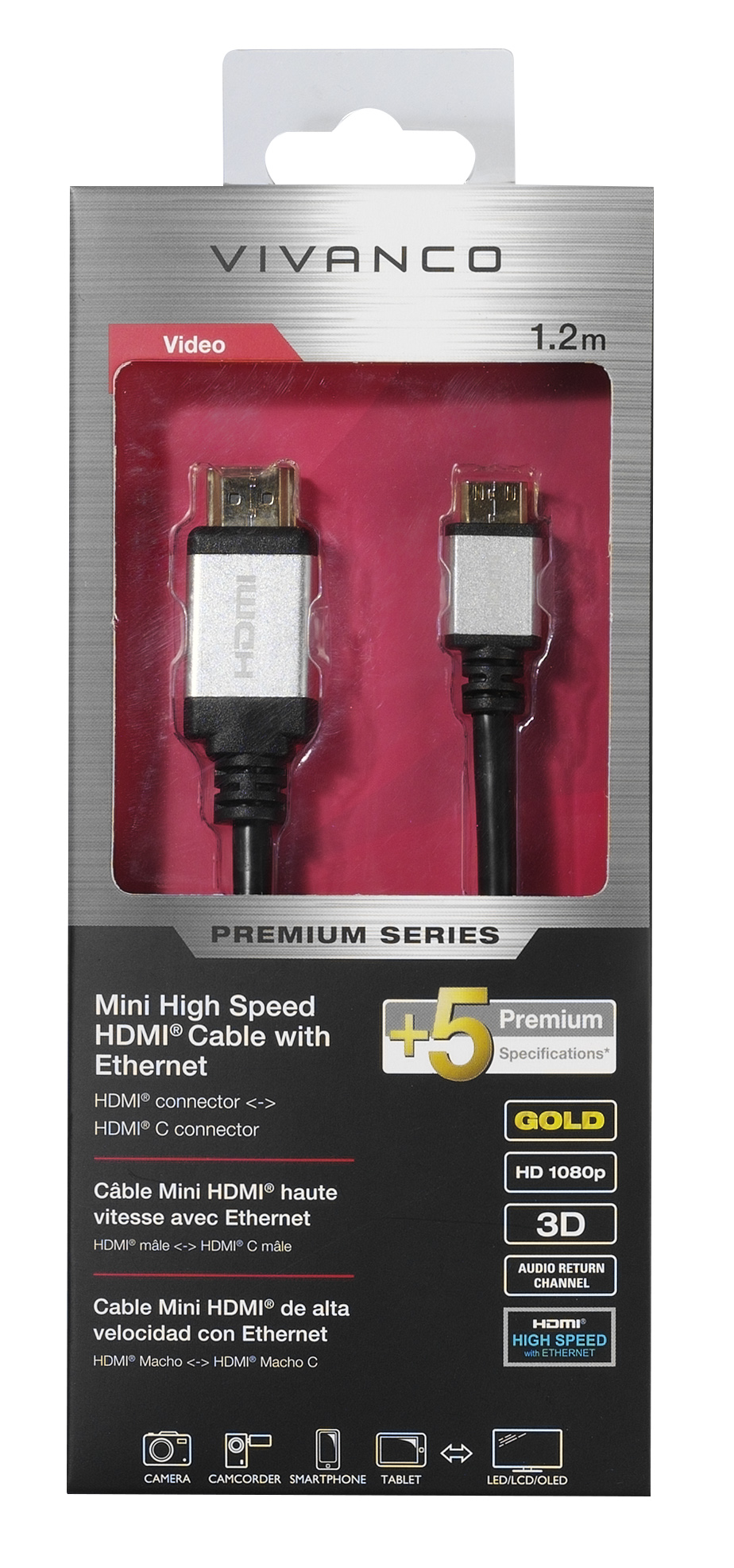 Cable Hdmi Vivanco 42204 1.2 a mini contactos dorados 12m 12 type 1920 1080 3d