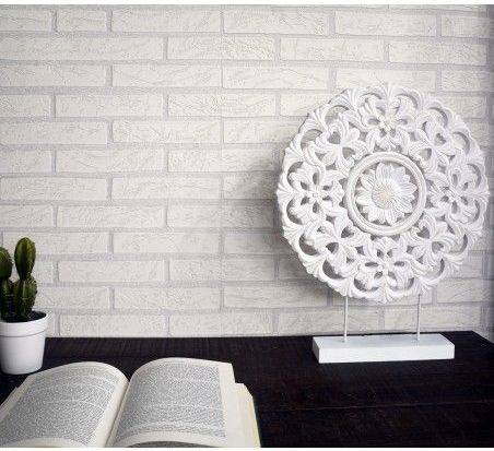 Retablomural Madera Mandala decoración sobremesa color blanco roto etnico para 48x7x38cm hogar y mural