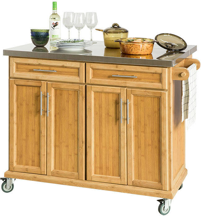 Carrito de Cocina SOBUY FKW69-N (Bambú/MDF/Acero Inoxidable - 115x92x46 cm)