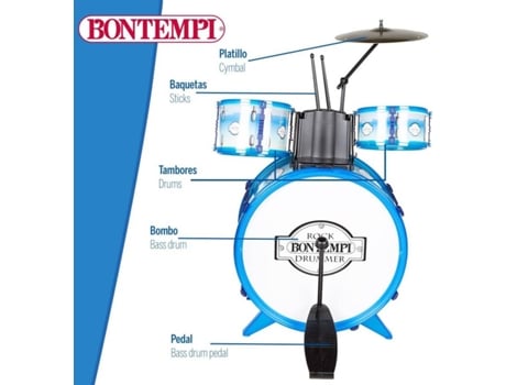 Bontempi Batería Musical Infantil Azul 5 Tambores Con Taburete