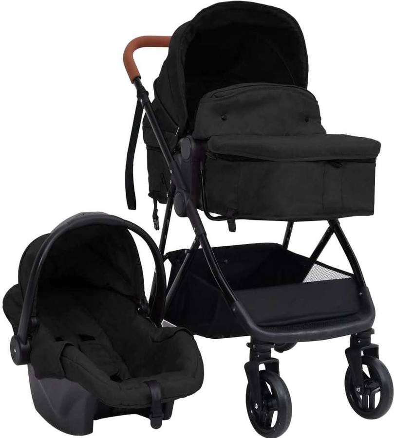 Carrito de Bebé Trio VIDAXL 3 en 1 de Acero Gris Antracita y Negro