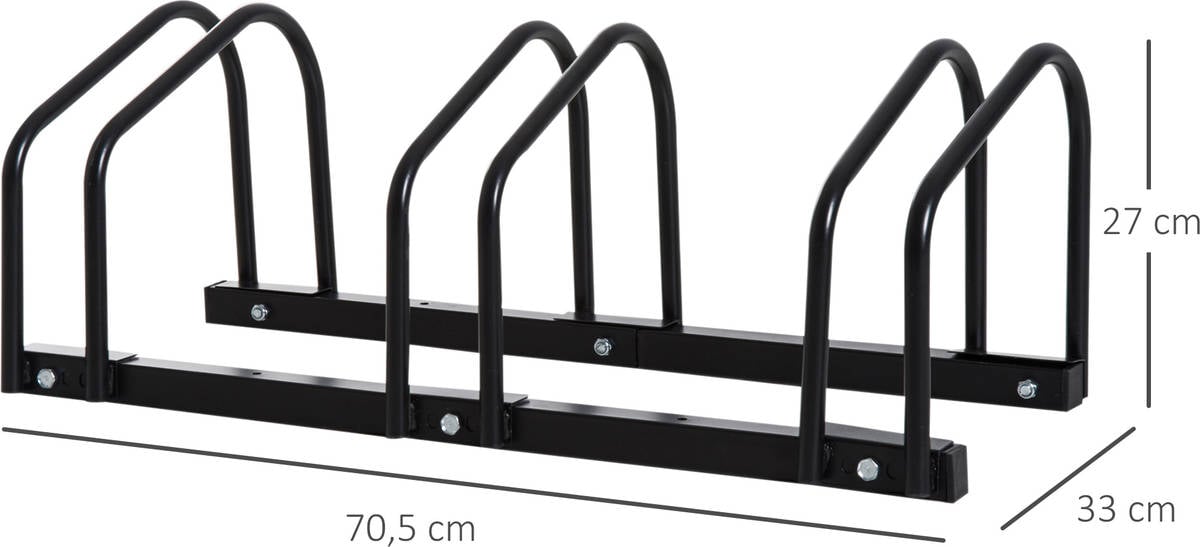 Homcom Aparcamiento Para 3 bicicletas soporte de acero en el suelo estacionamiento interior y exterior 705x33x27 cm aa0023bk 70.5 33 27