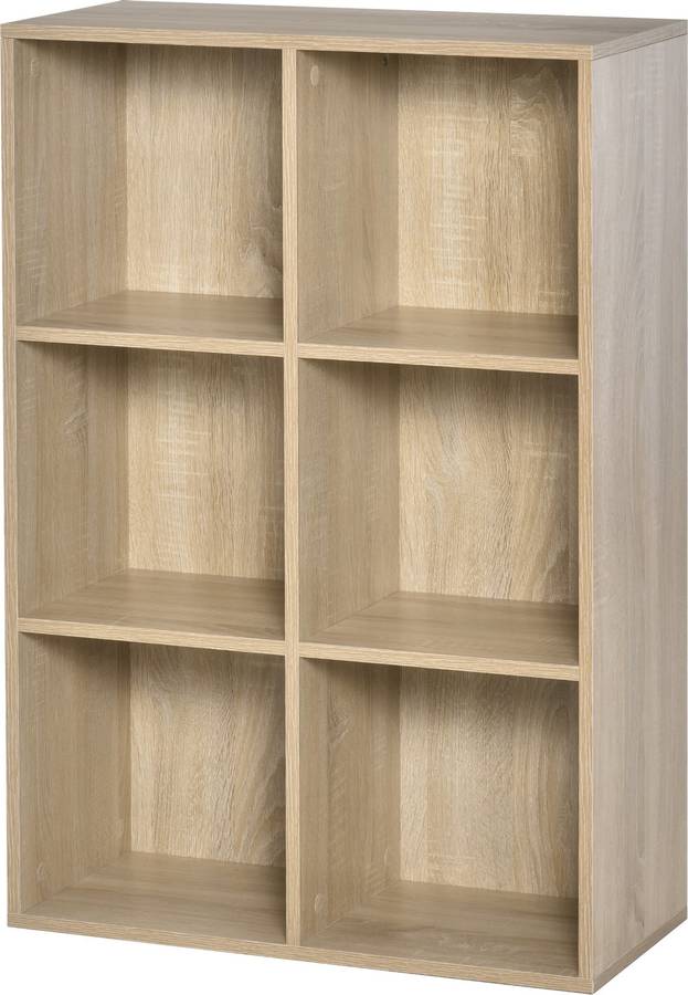 Homcom Estantería Para libros de madera 3 niveles con 6 cubos almacenaje sala estar dormitorio oficina 655x30x975 cm 836369ak 65.5 30 97.5