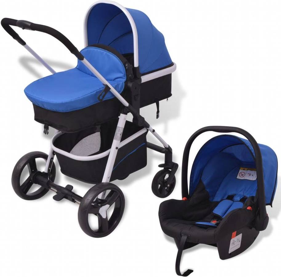 Cochecito De Bebé 3 en 1 azul y negro aluminio carrito 3en1