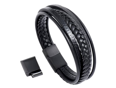 Pulsera de cuero trenzado para hombre Negro